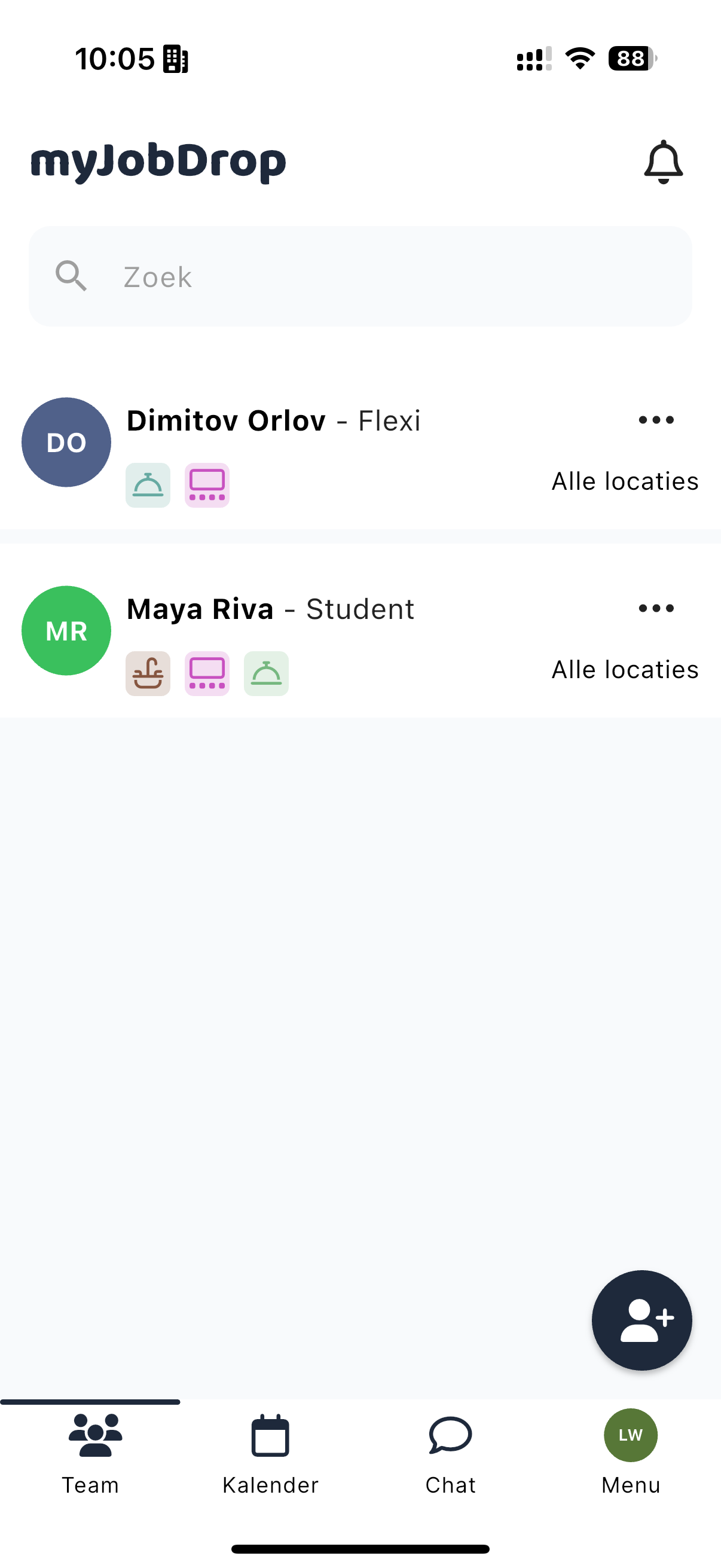 Team management interface